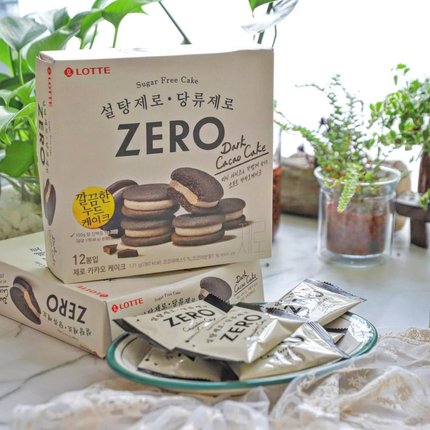 韩国进口零食乐天lotte无砂糖zero黑可可巧克力奶油夹心蛋糕面包