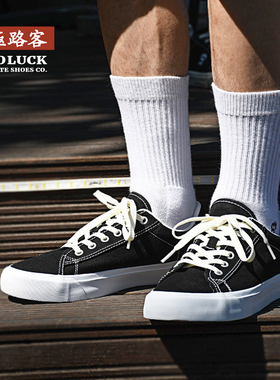 极路客夏季新款小白鞋女男学生百搭帆布透气减震黑白色帆布滑板鞋
