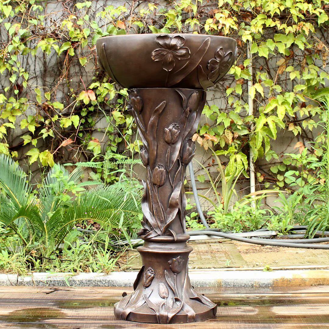 复古青铜立柱盆洗手台盆卫生间立柱盆青铜雕塑立式落地洗脸洗手盆