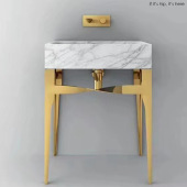 洗脸盆北欧酒店卫生间岩板立柱盆不锈钢黄铜色水镀拉丝金落地式