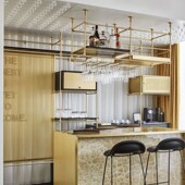 饰架餐厅酒吧花架酒店家用装 中岛吧台酒架黄铜色不锈钢悬挂式 装 饰