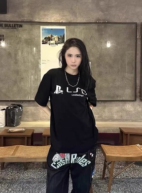 RYE CHASIN 恶搞PSP游戏LSD印花标语男女同款纯棉短袖T恤打底衫