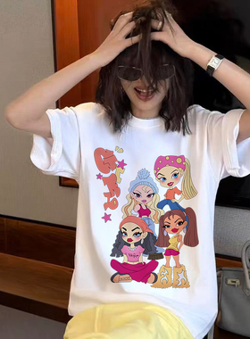 YOUNG STAGE原创美式卡通女孩印花短袖T恤女夏季y2k修身百搭上衣