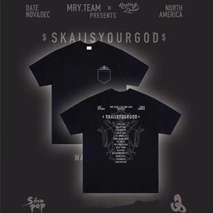 短袖 SKAI 北美巡演嘻哈说唱周边男女美式 八方来财 T恤 揽佬同款
