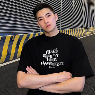 XPX 英文标语图案印花男女情侣美式 复古短袖 T恤 周柏豪同款