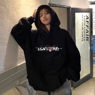 2727WORLD 法老同款 emo少女印花连帽卫衣国潮美式复古街头帽衫