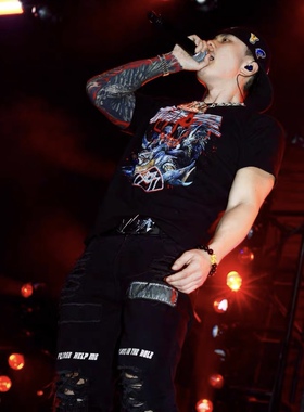 SASIOVERLXRD联名“赫鬼”黑色潮流印花美式复古印花男女短袖T恤