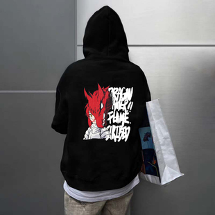 2727WORLD 法老同款 炎龙少女印花连帽卫衣国潮美式复古街头帽衫