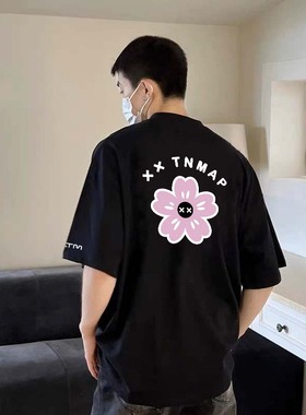 【董又霖/胡彦斌主理】xxDESIGN樱花印花男女情侣美式复古短袖T恤