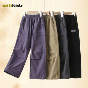 中大童长裤 裤 2025秋季 新款 儿童春秋裤 户外直筒裤 子男女童黑色工装
