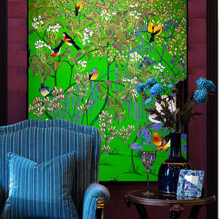 纯手绘法式中国风油画新中式花鸟复古混搭马古画古风装饰画国潮风