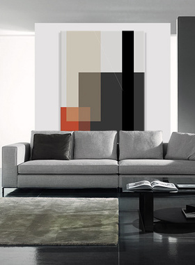 包豪斯风格大幅黑白色块抽象装饰画现代简约三联大尺寸巨幅创意画