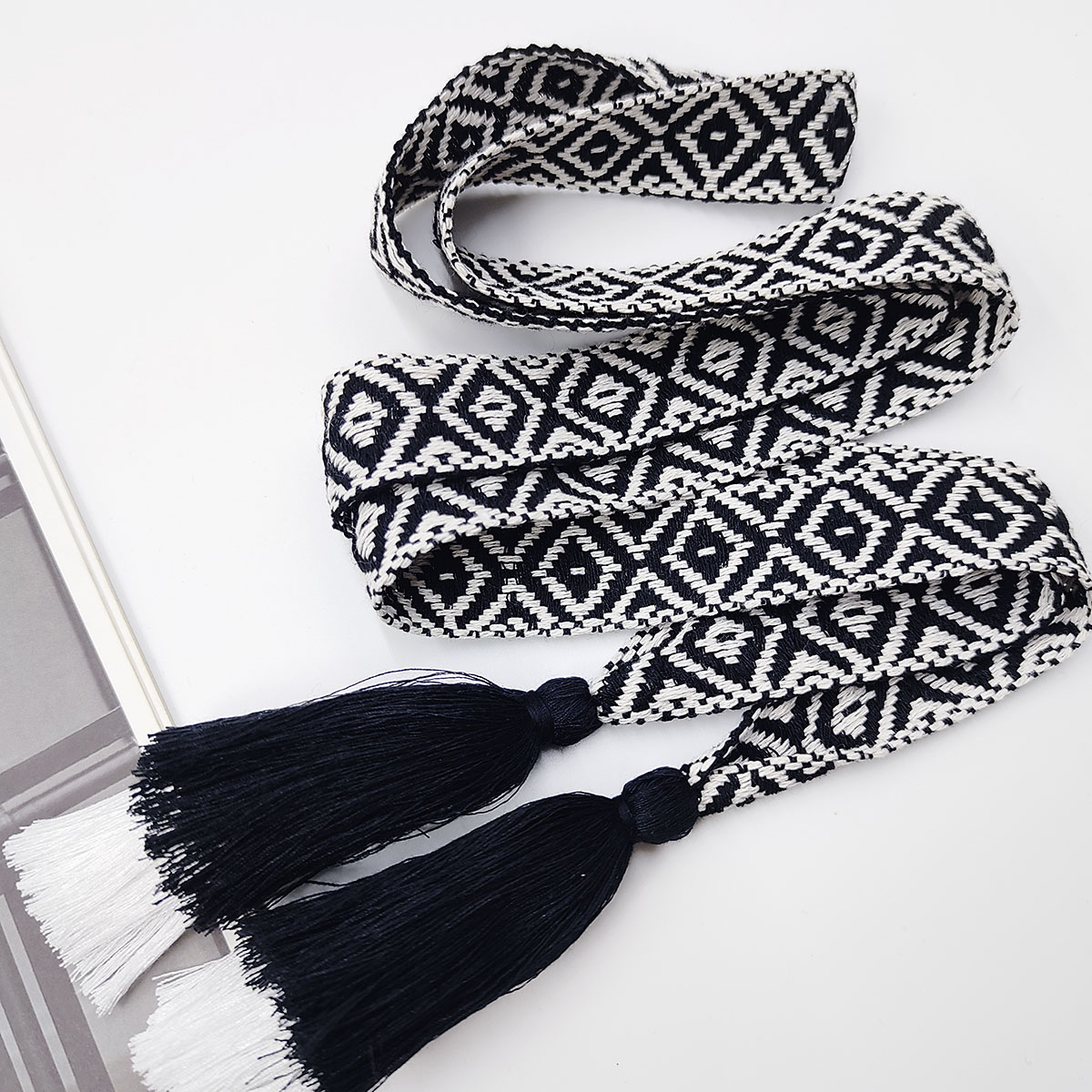 彩色流苏腰带女腰绳民族风复古蓝色装饰配裙子宽束腰百搭夏天裙带