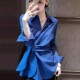 2026年新款 女春季 洋气减龄显瘦衬衣上衣 衬衫 蓝色翻领绑带收腰长袖
