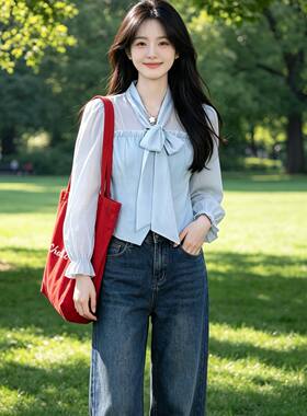小香风蝴蝶结衬衫女2026春夏