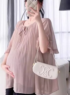 孕妇装轻薄透气中袖雪纺娃娃衫女装夏季新款宽松大码衬衫显瘦上衣