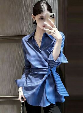 设计感收腰绑带衬衫女春秋2026新款高级感气质显瘦超好看长袖上衣