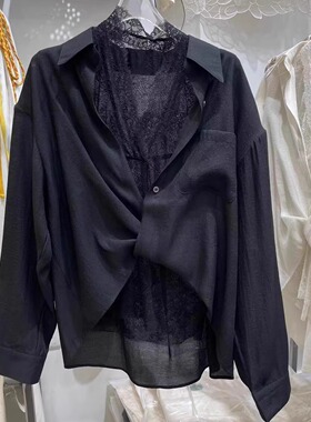 欧货2025春季新款法式轻熟风名媛气质雷丝背心扭褶衬衫两件套潮