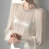 衬衫 白色微透雪纺别致甜辣很仙 上衣洋气减龄冷淡系高级感长袖 夏