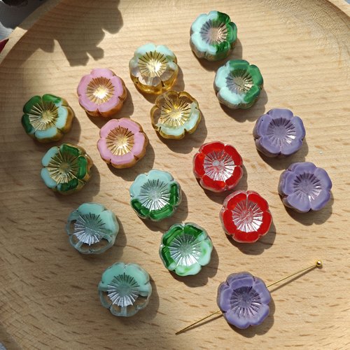 捷克进口复古切面夏威夷花约16mm琉璃珠DIY手作材料散珠耳环配件