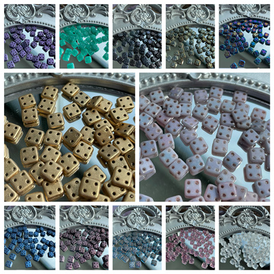 捷克进口四孔方型琉璃珠6*6mmDIY串珠手工手作吊坠饰品配件散珠