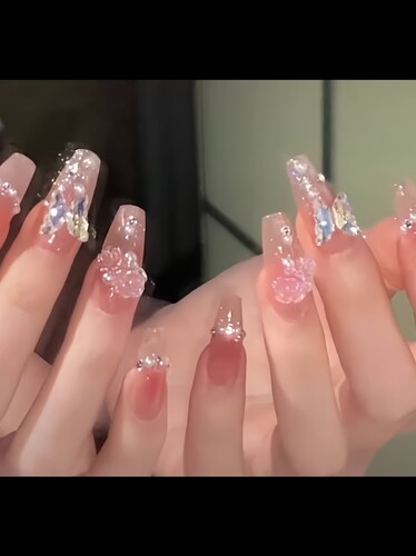 纯手工光疗美甲穿戴甲温柔裸色腮红极光蝴蝶爆闪纯欲显白婚纱拍照