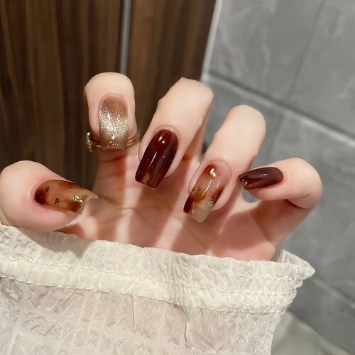 晕染琥珀高级感穿戴甲秋冬显白