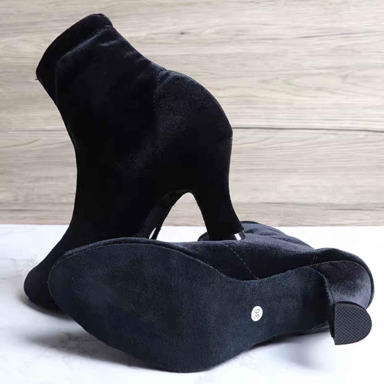 弹力绒软底中高跟跳舞靴柔软舒适
