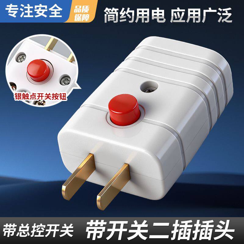 正品纯铜多功能带开关二插插头家用风扇电动车插头二脚插销接头