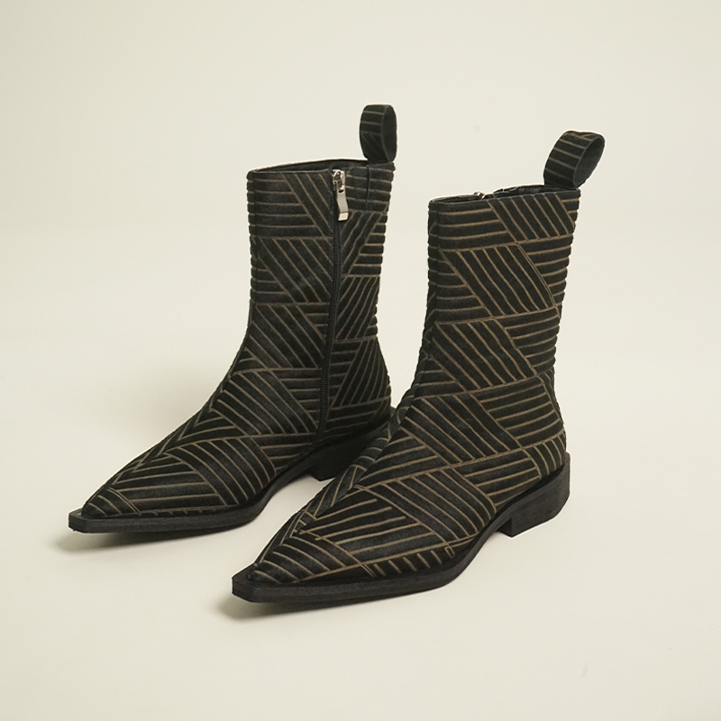 【狂欢价】LUX7设计师轻奢定制 几何肌理马毛切尔西短靴女