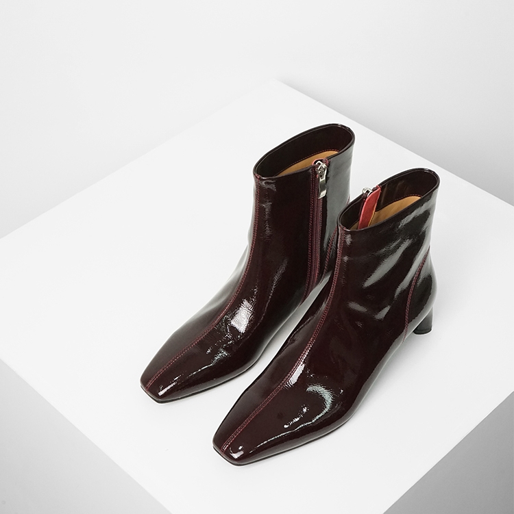 【狂欢价】ins复古法式方头短靴 瘦瘦靴时髦chic漆皮及踝靴女