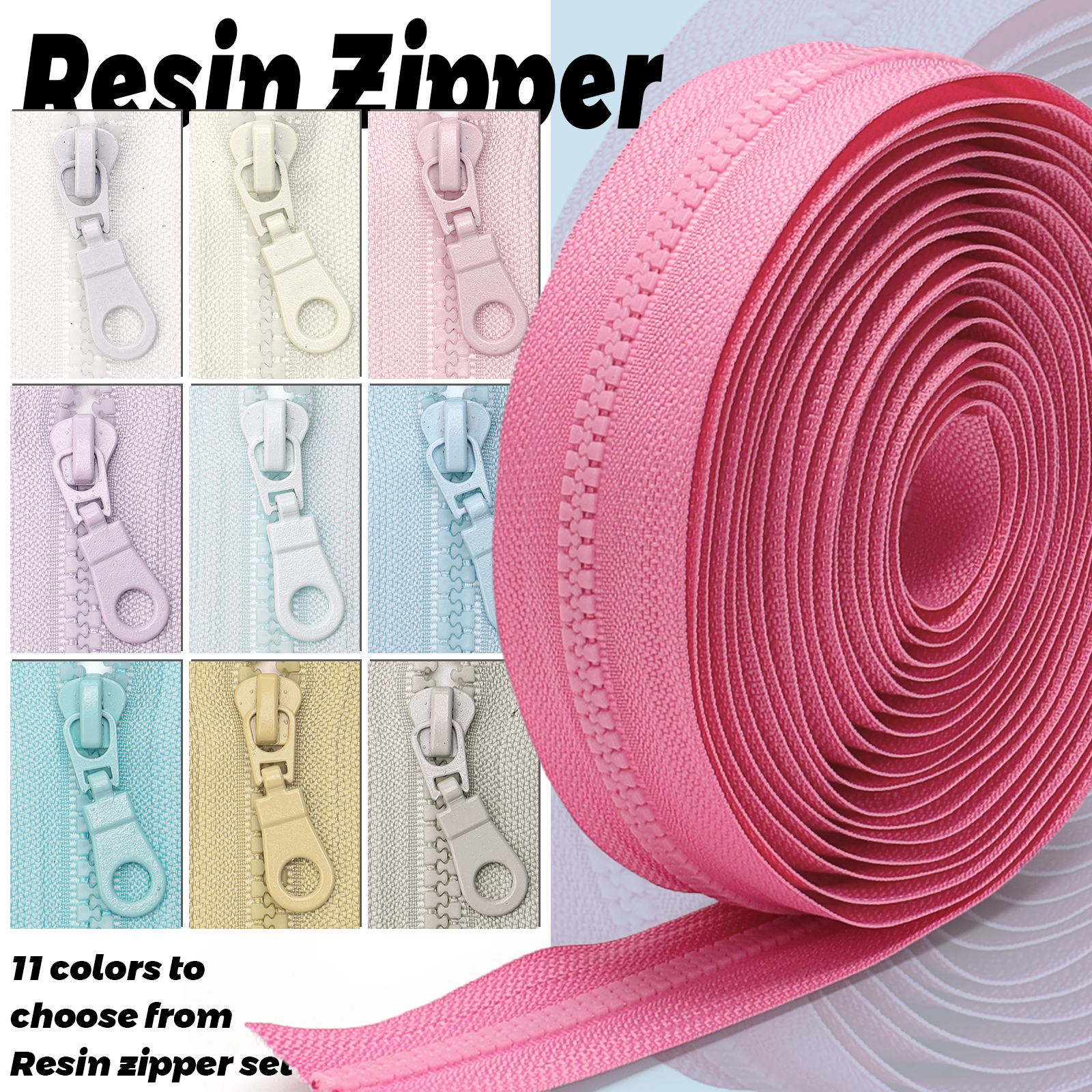 5号纯色胶牙彩色箱包拉链 4.5米+10个跟色吉通头=1包