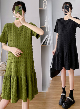 孕妇夏装连衣g裙赫本风超弹力大码宽松小个子潮妈夏季黑色孕妇裙