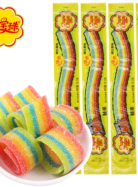 阿尔卑斯珍宝珠酸条糖果软糖酸甜果汁长条彩虹橡皮糖儿童小零食