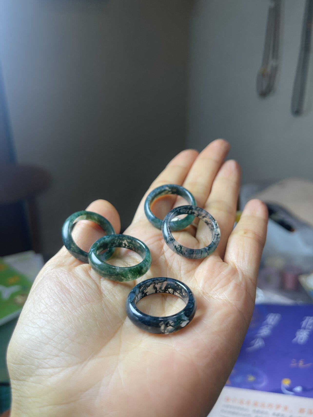 水草玛瑙戒指跑环文玩男女指环精品草花玛瑙饰品小配饰