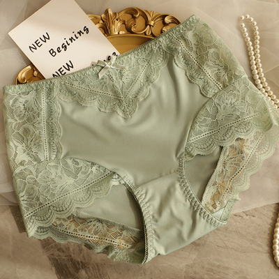 新款性感蕾丝边内裤女中高腰大码