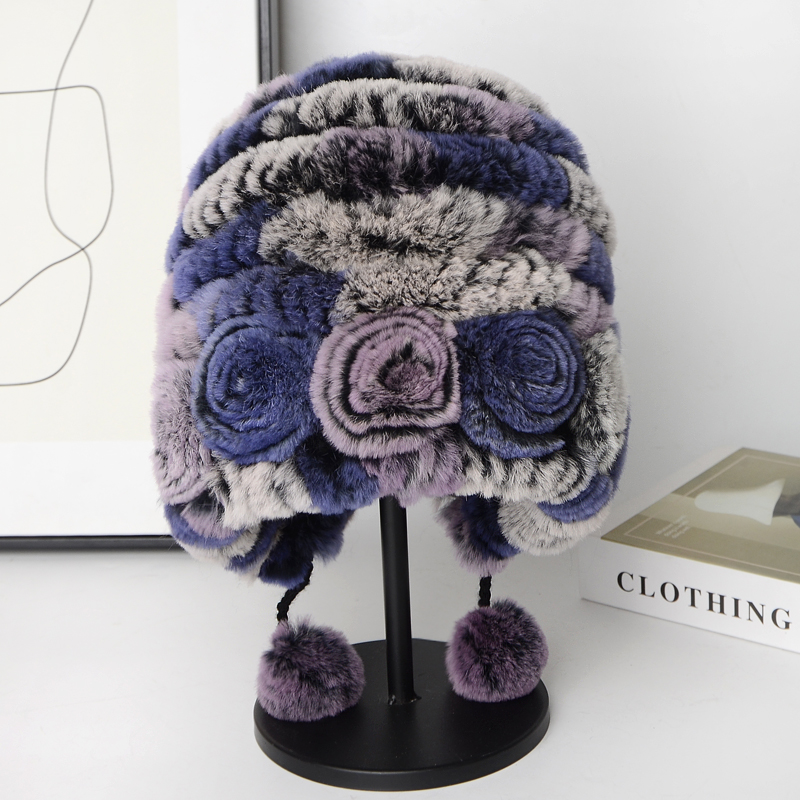 獭兔毛皮草帽子围巾女冬季加厚中老年保暖护耳妈妈毛线帽韩版百搭