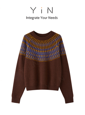 【MTT】【1.0宝盒】羊毛混纺费尔岛圆领复古花纹套头针织衫255102