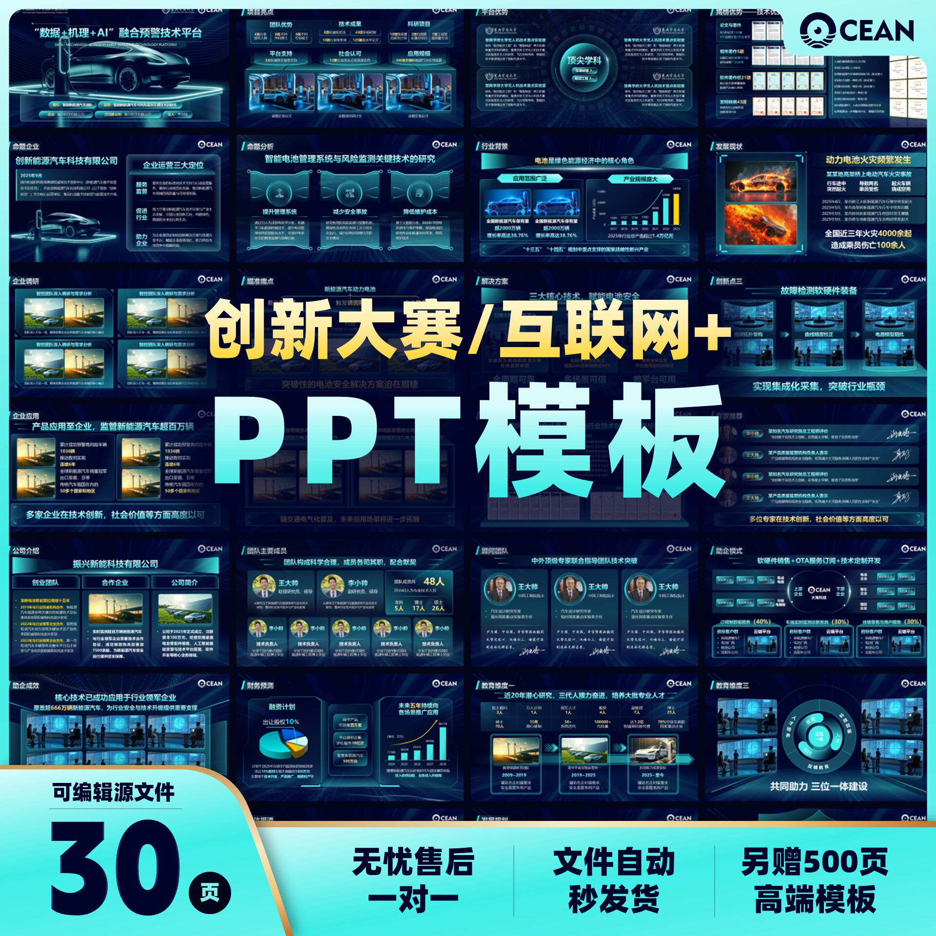 30页创新创业大赛科技风PPT模板