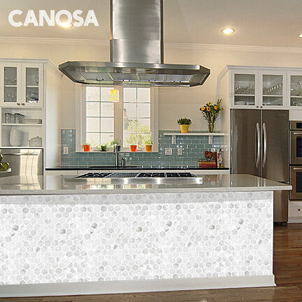 卡诺莎天然贝壳马赛克白色六边形墙贴背景墙卫生间吧台装修建材