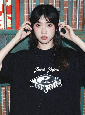 PIEDPIPER摆布TaiChiRecord太极唱片黑胶音乐复古印花重磅短袖T恤