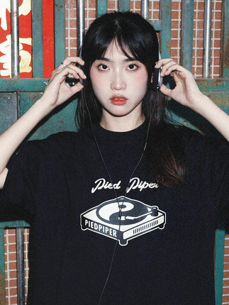 PIEDPIPER摆布TaiChiRecord太极唱片黑胶音乐复古印花重磅短袖T恤
