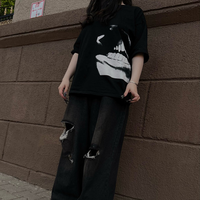 PLAYBOI CARTI WHOLE LOTTA RED 周边恶魔牙齿宽松短袖T恤