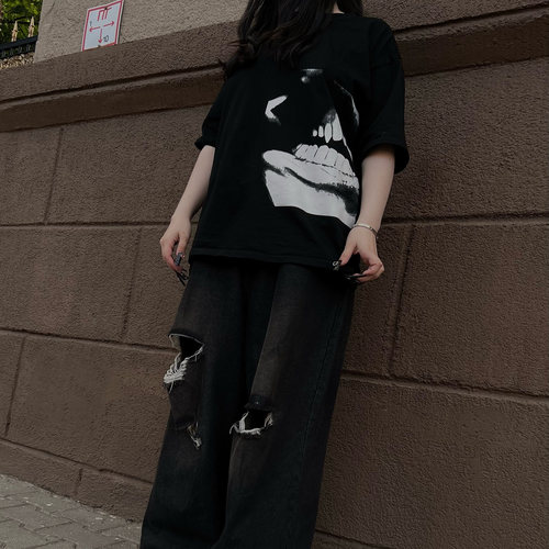 PLAYBOI CARTI WHOLE LOTTA RED 周边恶魔牙齿宽松短袖T恤