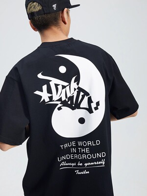 TWITU太极涂鸦字母重磅300g小领美式复古t恤男街头百搭宽松短袖