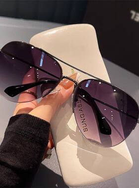 半框潮飞行员墨镜男款2025新款蛤蟆镜防紫外线大脸太阳镜开车驾驶