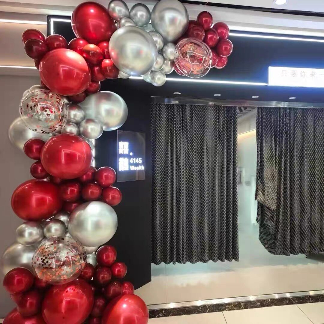 奈尔红色系气球链立柱中秋国庆拱门布置商场店铺开业周年庆典装饰图片