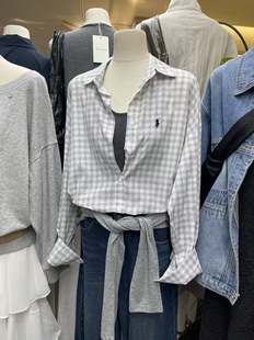 LEAVES叶子家早秋款 衬衣上衣 小马刺绣格子衬衫 女宽松休闲百搭长袖