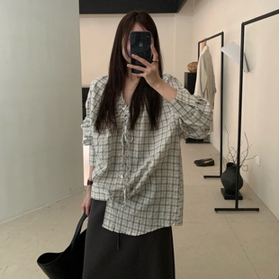 LEAVES叶子家复古格子衬衫 衬衣外套上衣 女2025早秋款 宽松休闲长袖
