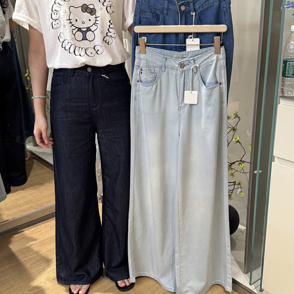 LEAVES叶子家高腰直筒牛仔裤宽松休闲百搭显瘦阔腿薄款长裤女夏季
